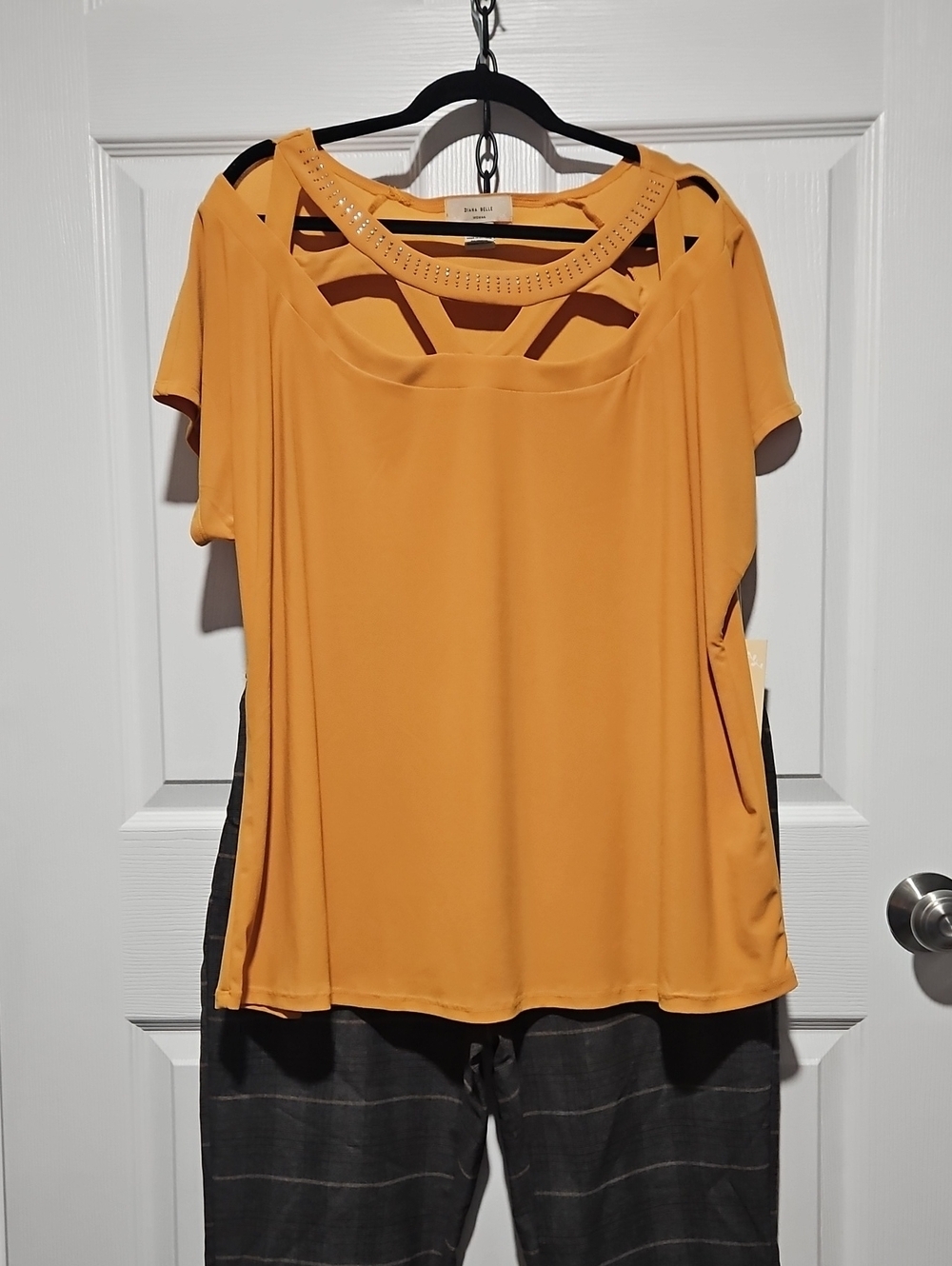 Gold Mustard Short Sleeve Cutout Neck Top